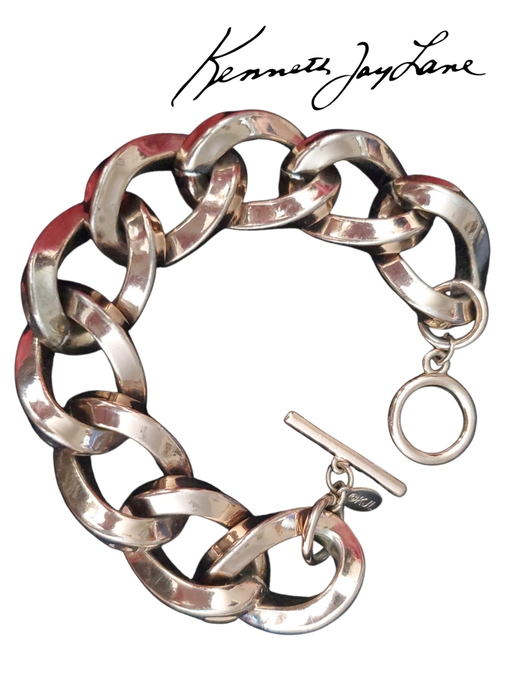 Kenneth Jay Lane KJL Large Link Toggle Bracelet Gold Tone Vintage Statement